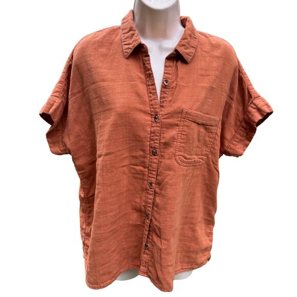 Sonoma | Large Terracotta Orange Button Up Short Sleeve Women’s Top Warm Autumn - Picture 1 of 8